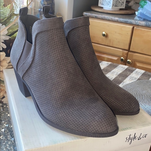 Style & Co. Women's Gray Perforated Ankle Booties - Picture 1 of 7
